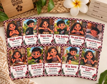 Te Reo Māori Everyday Sayings Flash Cards | 30 Printable Māori Phrase Cards | Kids Language Learning | Digital Download