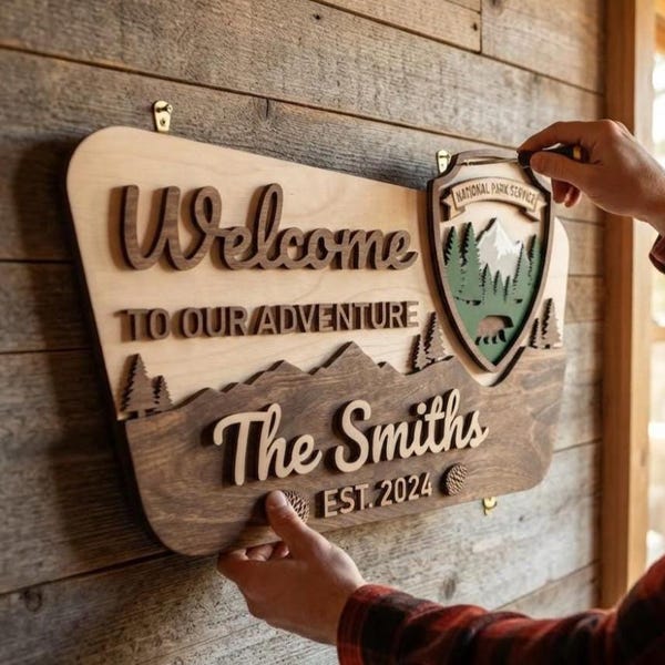 Custom National Park Wood Sign, 3D Family Name Mountain Cabin Decor