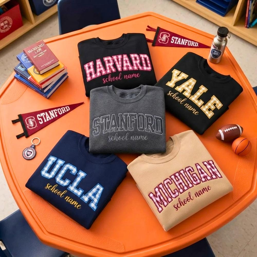 Custom Embroidered School Sweatshirt, Gingham Applique Crewneck, Game Day Spirit Shirt