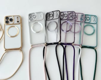 MagSafe Clear Crossbody Handyhülle für iPhone 17 Pro Max, Transparent Magnetische Abdeckung mit verstellbarem Lanyard Band