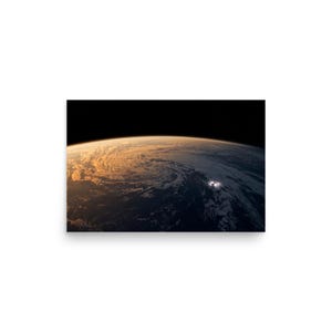 Earth From Orbit Print, The Divide, Lightning Storm Wall Art, AI Generated, Enhanced Matte Poster