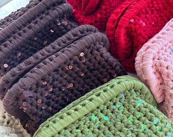 The Sparkle Clutch - Handmade Sequin Yarn Crochet Clutch Bag – Textured Glam Evening Accessory