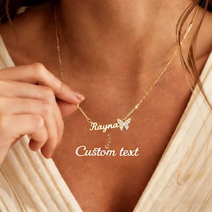 Personalisierte Schmetterling Name Halskette mit Kristallen, Custom Script Anhänger Schmuck