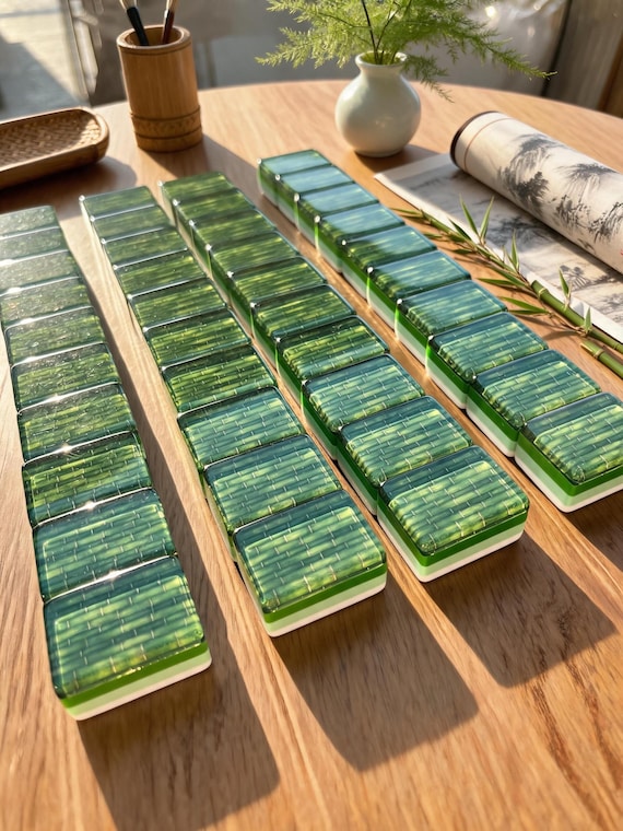 Green Bamboo Pattern American Mahjong Set,  160 Tiles Collector Game