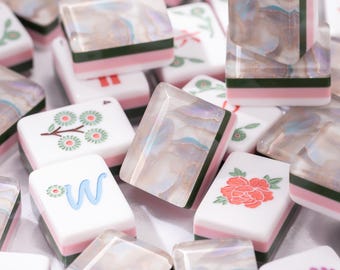 160pcs Pearl Shell Iridescent American Mahjong Set, Pink Green 4-Layer Acrylic Tiles