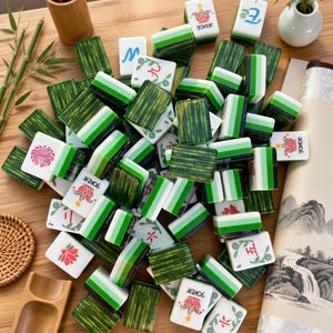 Green Bamboo Pattern American Mahjong Set, 160 Tiles Collector Game image 11