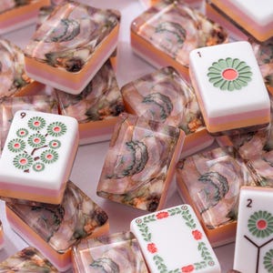 160pcs Abalone Shell Floral American Mahjong Set, Pink Orange 4-Layer Acrylic Tiles