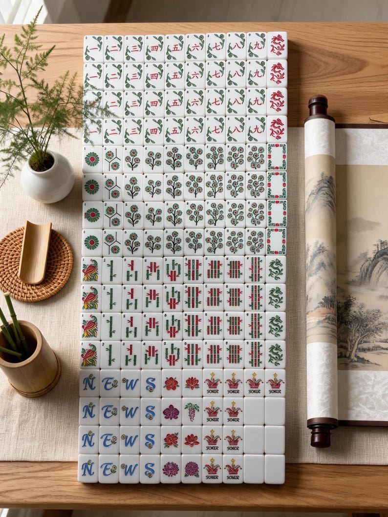 Green Bamboo Pattern American Mahjong Set, 160 Tiles Collector Game image 12
