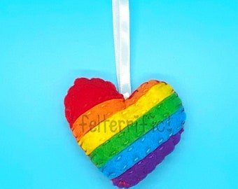 Handmade Felt Large Rainbow Pride Heart Ornaments LGBTQ