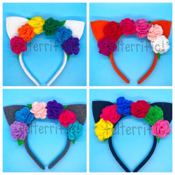 Cat Ear Headband with Flower Crown Ready To Ship