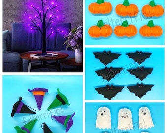 Handmade Felt Halloween Mini Ornaments with Spooky Tree gift set