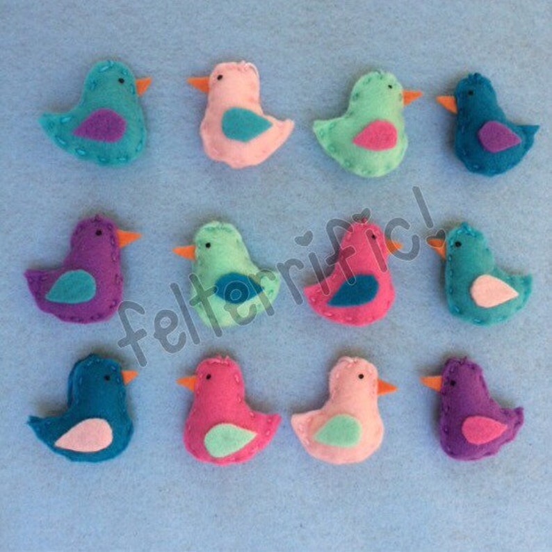 Handmade Felt Mini Bird Ornaments Choose 6 or 12 pieces image 2