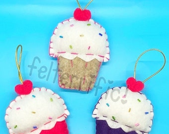 Set of 6 Handmade Felt Cupcake Ornaments/Party Favors