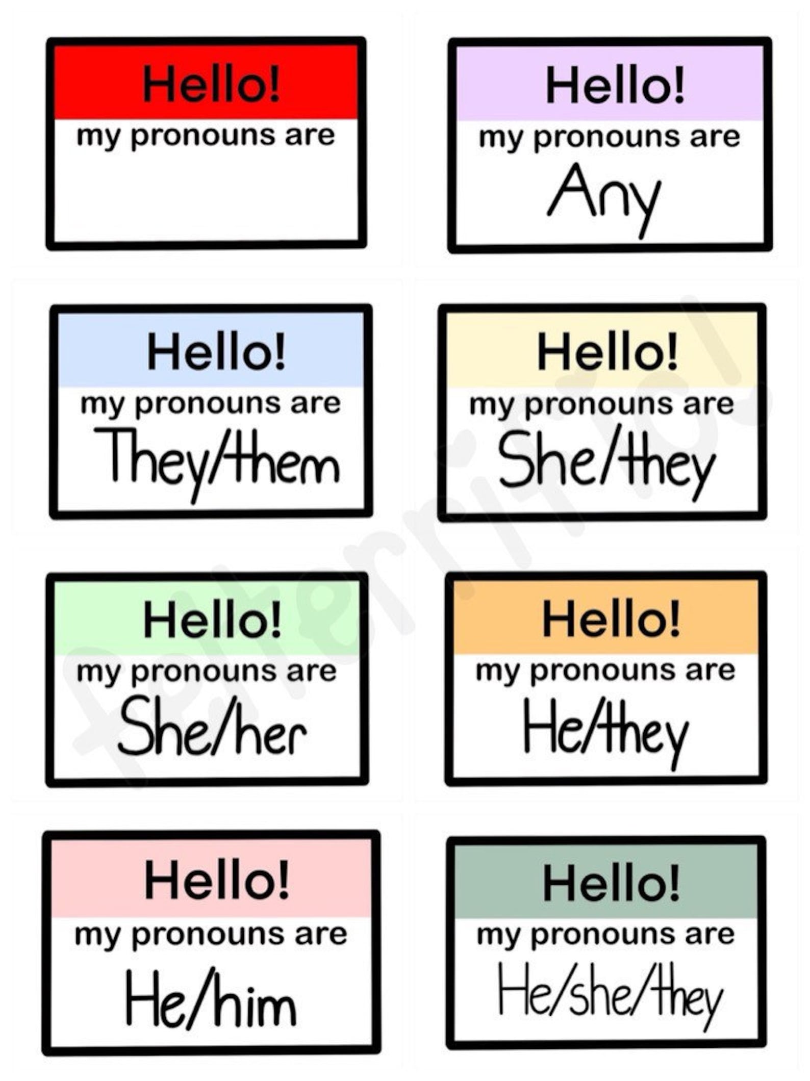 Hello My Pronoun is Stickers He/she/they/any - Etsy