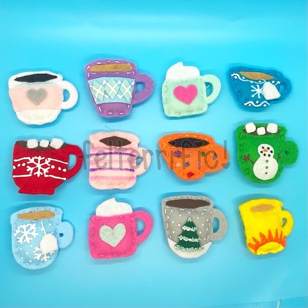 Handmade Felt Mini Cozy Beverages Ornaments Coffee Tea Cocoa