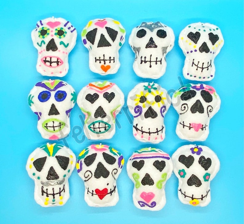 Handmade Felt Sugar Skull Mini Ornaments image 1