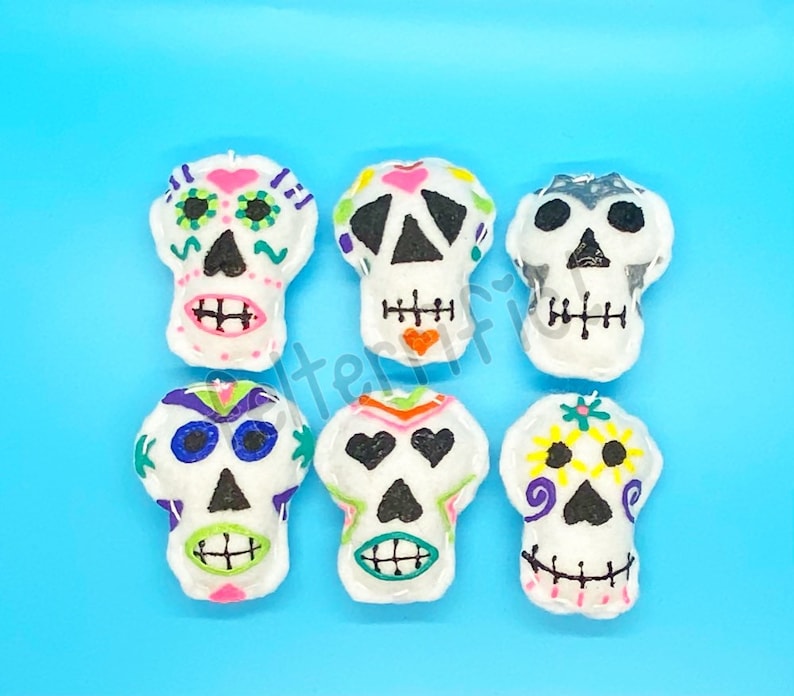 Handmade Felt Sugar Skull Mini Ornaments image 2