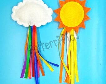 Rainbow Cloud or Sun Ribbon Princess Fairy Wands