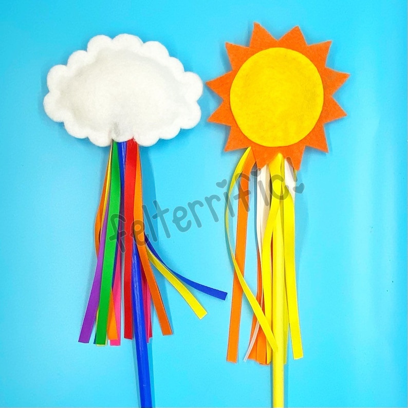 Rainbow Cloud or Sun Ribbon Princess Fairy Wands image 1