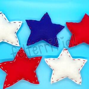 Set of 6 Handmade Felt Red White & Blue Star Ornaments image 2