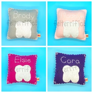 Handmade Felt Embroidered Name Tooth Fairy Pillow Boy or Girl image 1