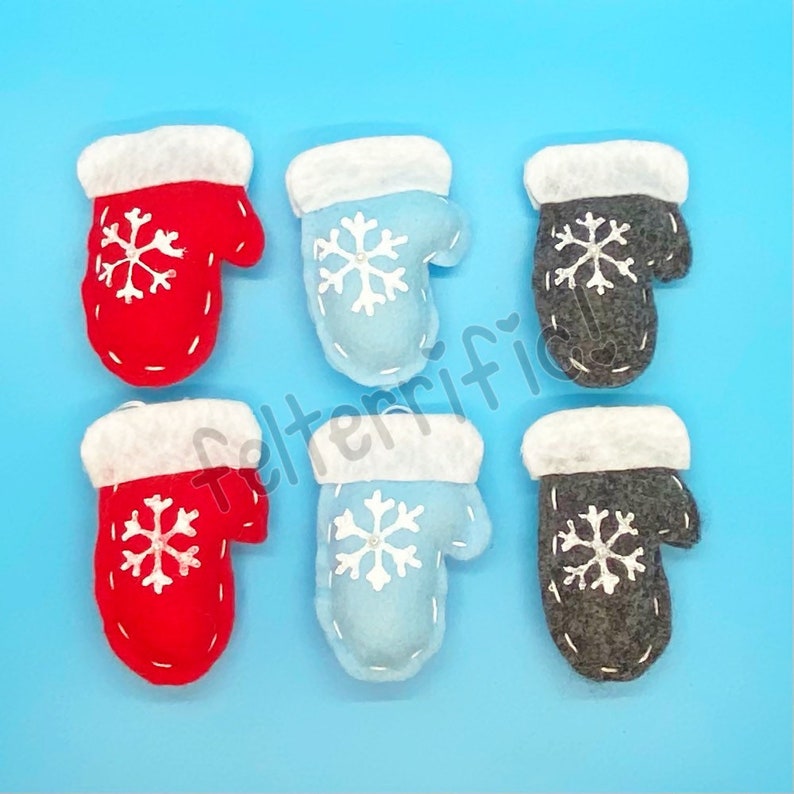 Handmade Felt Mini Mitten Ornaments Choose 6 12 18 or 24 pieces image 3