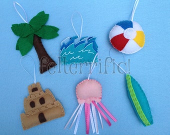Set of 6 Handmade Day at the Beach Ornaments