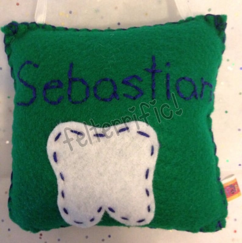 Handmade Felt Embroidered Name Tooth Fairy Pillow Boy or Girl image 5