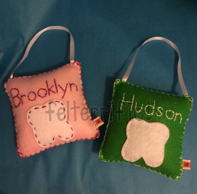 Handmade Felt Embroidered Name Tooth Fairy Pillow Boy or Girl image 6