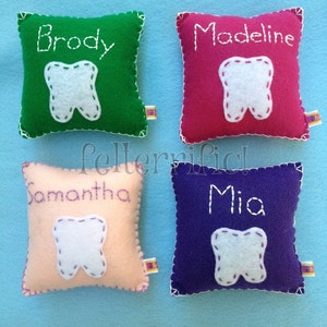 Handmade Felt Embroidered Name Tooth Fairy Pillow Boy or Girl image 2