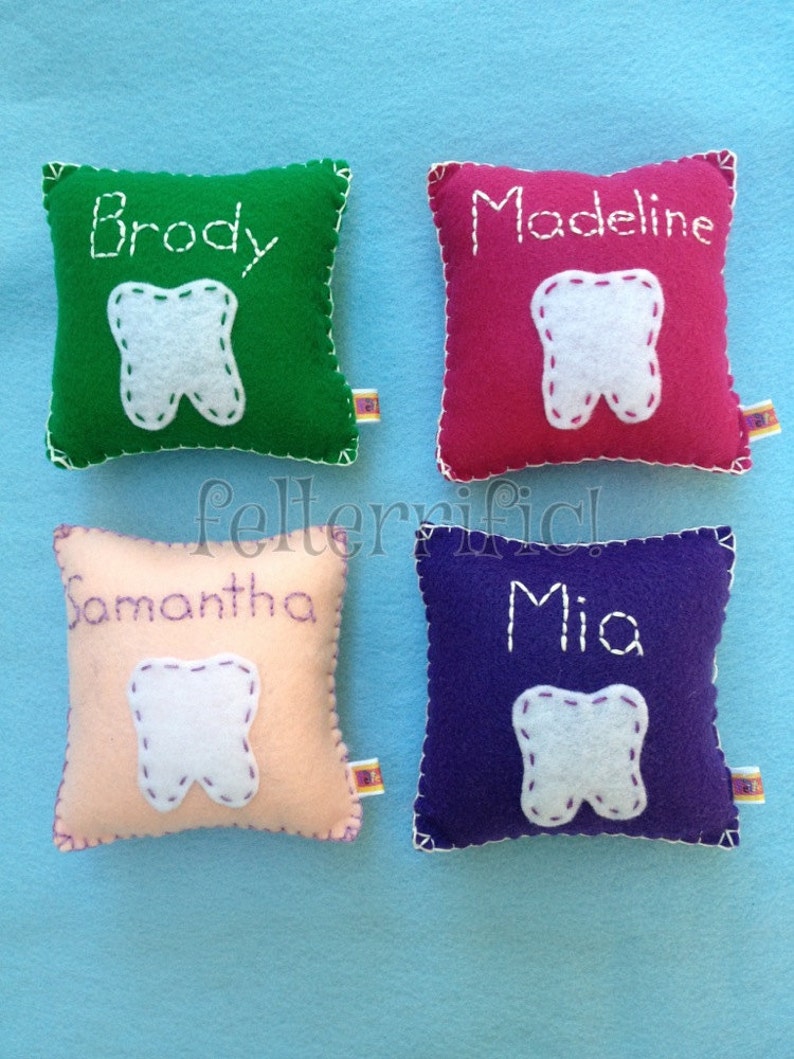 Handmade Felt Embroidered Name Tooth Fairy Pillow Boy or Girl image 2