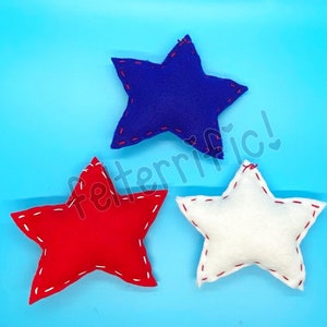 Set of 6 Handmade Felt Red White & Blue Star Ornaments image 1