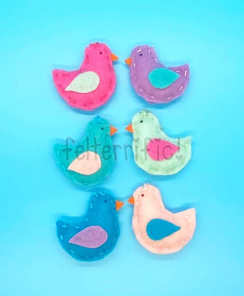 Handmade Felt Mini Bird Ornaments Choose 6 or 12 pieces image 1