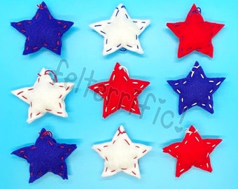 Handmade Felt Mini Red White & Blue Star Ornaments