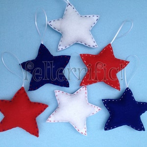 Set of 6 Handmade Felt Red White & Blue Star Ornaments image 3