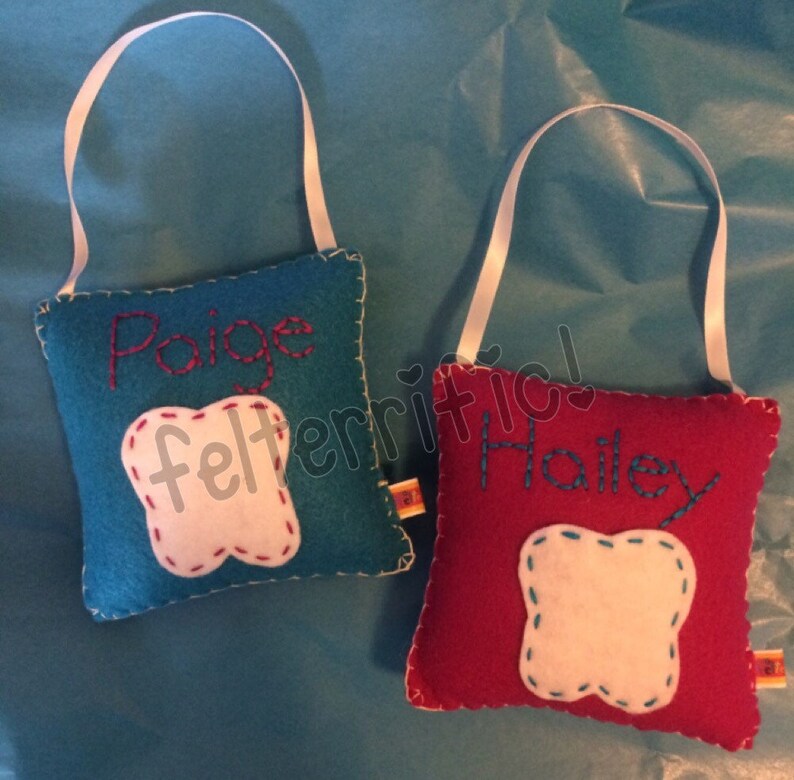 Handmade Felt Embroidered Name Tooth Fairy Pillow Boy or Girl image 8