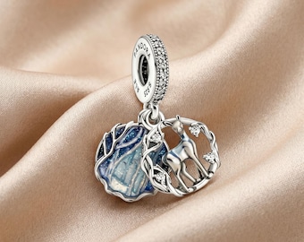Snape Doe Patronus Dangle Charm, 925 Sterling Silver Charm, Blue Enamel Woodland Pendant, Compatible with Pandora Bracelets, Deer Lover Gift