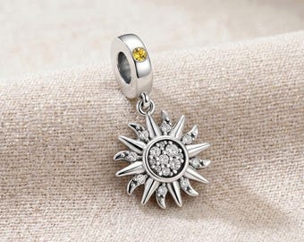Sun Dangle Charm, S925 Sterling Silver Sun Pendant, CZ Crystal Sunshine, Compatible with Pandora Bracelets, Celestial Jewelry Gift for Her