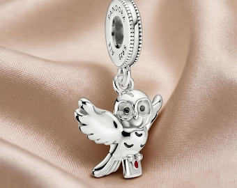 Hedwig the Owl Dangle Charm,925 Sterling Silver Charm,Compatible with Pandora Bracelets, Nature Jewelry Gift