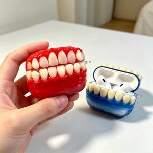 Strange grinning fake teeth headphones case, gothic style Y2K horror version
