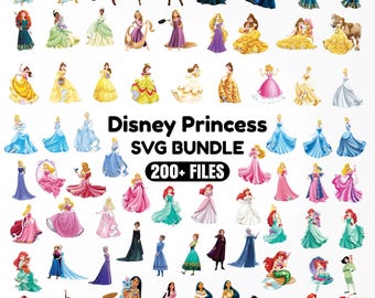Princess PNG Cliparts Bundle, Princess Cartoon PNG Images, Birthday Theme Princesses Clipart Set, Transparent Background, Digital Download