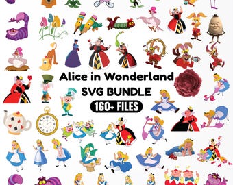 Alice in Wonderland SVG PNG Bundle, Queen of Hearts, Mad Hatter, Cheshire Cat, Red Queen, White Rabbit Clipart, T-Shirt Design Digital Files