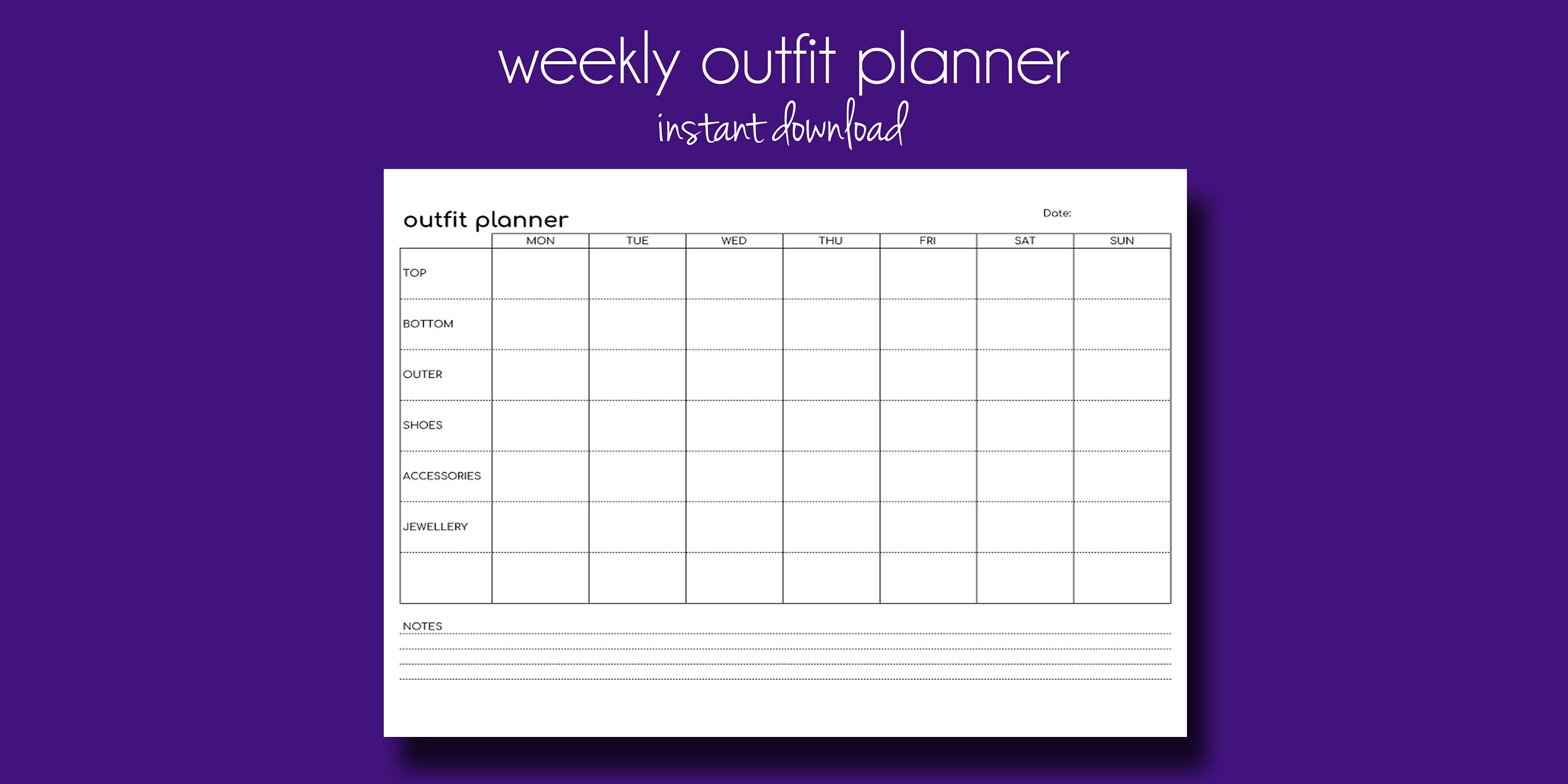 Outfit Planning Template Outfit Planning Template