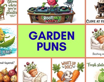 30 Funny Garden Pun Cards | Plant Humor Notes, Botanical Gift Tags (Digital Download PDF)