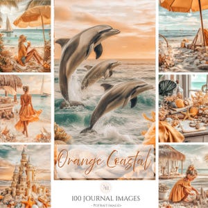 Orange Coastal Junk Journal Kit: Strandsommarflykt Scrapbook-papper (digital nedladdning)