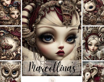 Marcellina's Circus Junk Journal Pages, Whimsical Steampunk Scrapbook Paper (Digital Download)