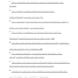 Copy Work Proverbs Chapter One, Homeschool, Worksheet, Writing Tools, Teacher Resource, Scripture, Biblical Learning