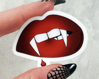 VAMPIRE LIPS STICKER, Vampire Fangs Sticker, Goth Sticker, Vinyl Sticker, Vampire Sticker, Waterproof, Laptop Decal, Car Decal, Spooky Decal