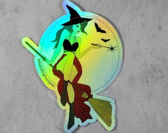 PIN UP WITCH Sticker, Horror Sticker, Vinyl Sticker, Halloween Sticker, Waterproof Sticker, Laptop Decal, Car Decal, Witch Sticker