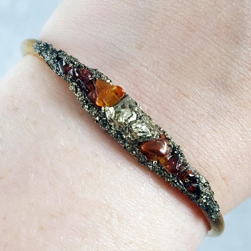 CRYSTAL BRACELET, Carnelian Bracelet, Pyrite Bracelet, Garnet Bracelet, Gemstone Bracelet, Raw Stone Bracelet, Gift For Her, Bridesmaid Gift